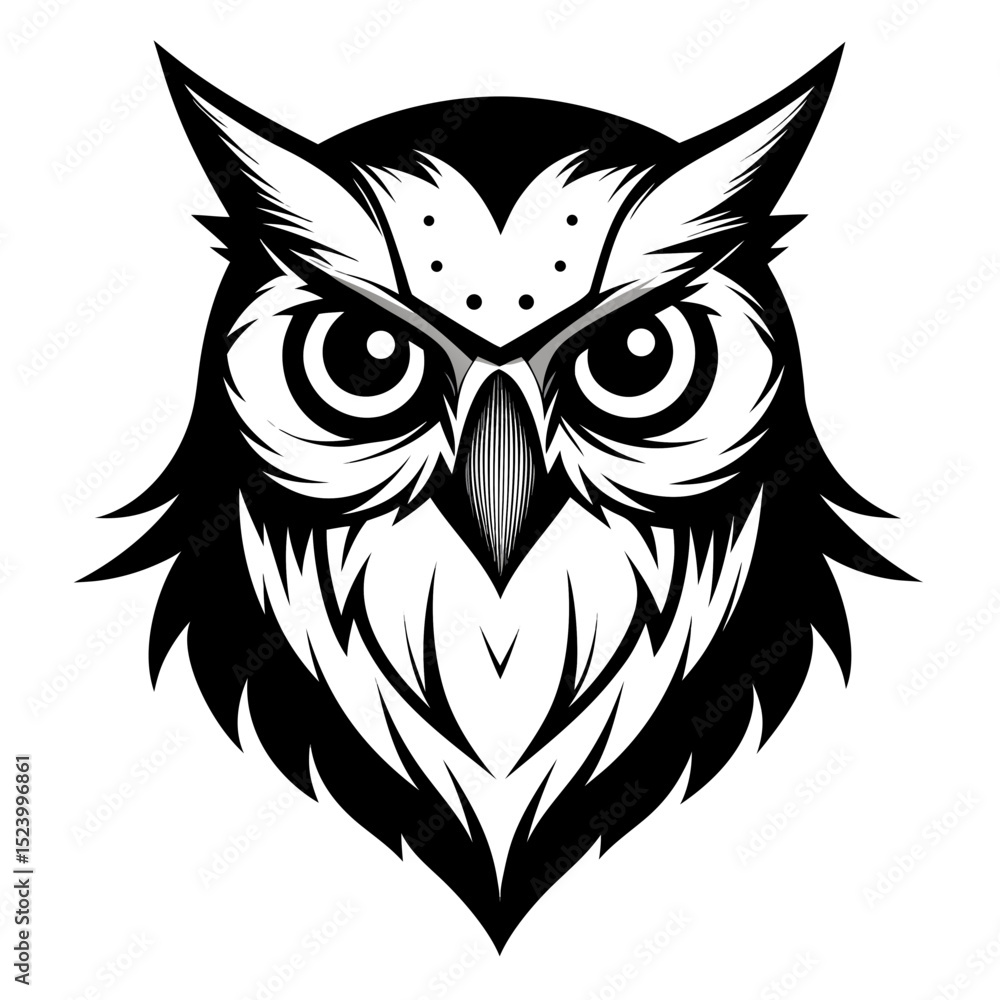 Fototapeta premium Owl head in pencil sketch with dramatic black and white shading details