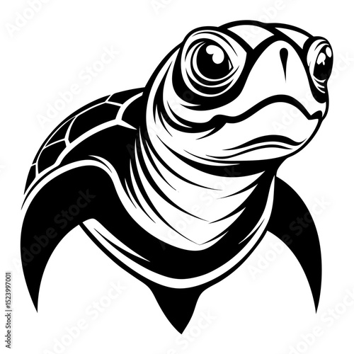 Sea turtle head in pencil sketch black and white dramatic marine drawing