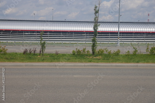 curb along the highway, asphalt and lawn along the road, minimalism 4