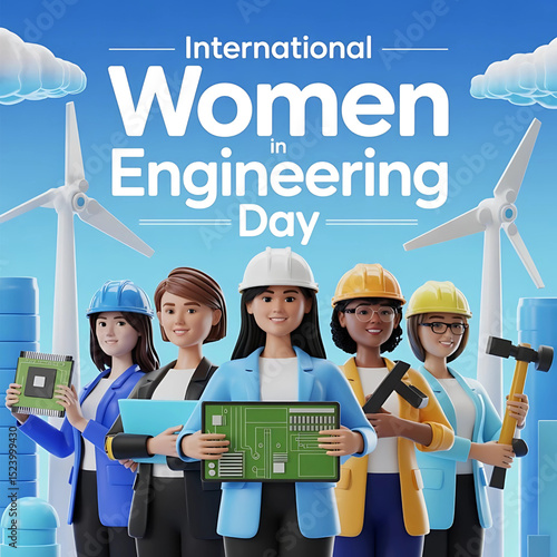 International Women in Engineering Day: Diverse female engineers stand together.