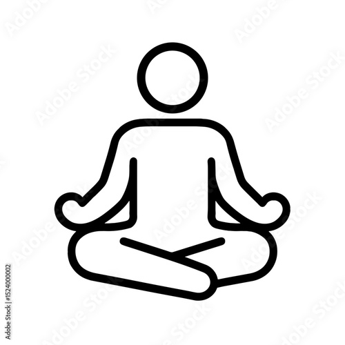 Minimal line art icon of person meditating in lotus position representing mindfulness, yoga, and inner peace