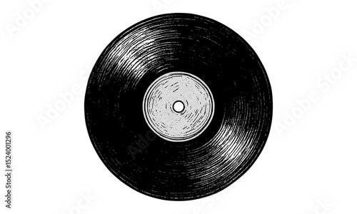 Vintage vinyl LP record with hand-drawn retro gray label. Isolated on white