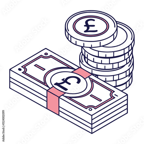 British Pound Money Stack Of Coins And Banknotes