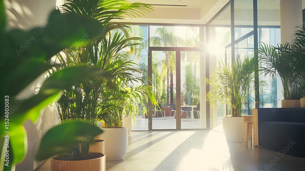Sunlit Modern Interior With Lush Plants Sunlit Modern Interior With Lush Plants