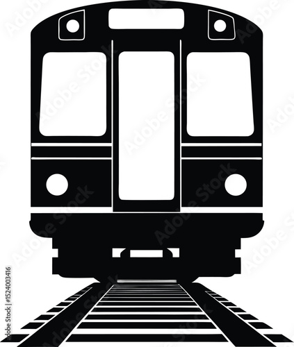 This silhouette features a subway train front rendered in solid black and centered on a pure white background offering a clean isolated and highly versatile subject ideal for stock illustration 