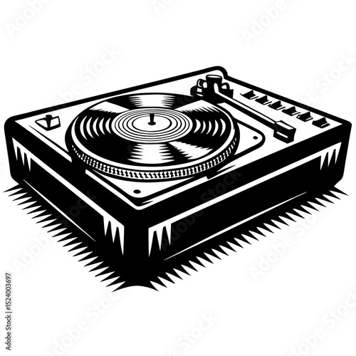 Vintage turntable illustration black and white