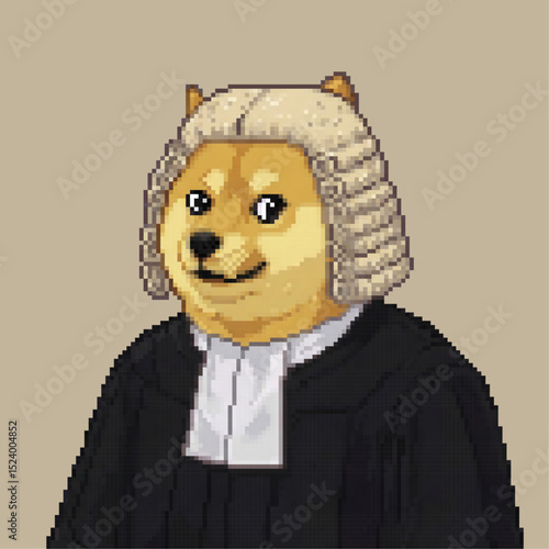 Doge meme pixelated art, Doge in court judge uniform