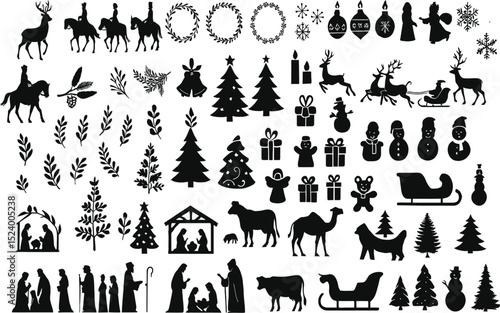Silhouette Icons of People and Religious Symbols
