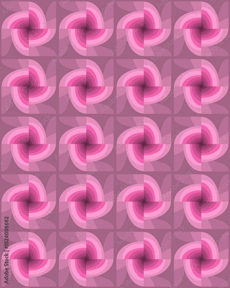 Seamless pattern, pink floral pinwheel, vertical Seamless pattern, pink floral pinwheel, vertical
