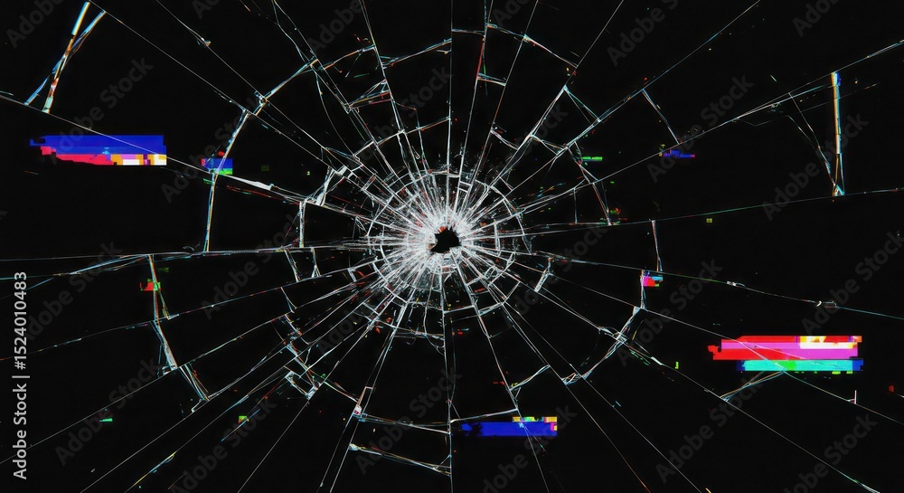 Fototapeta premium Shattered screen reflects digital glitches