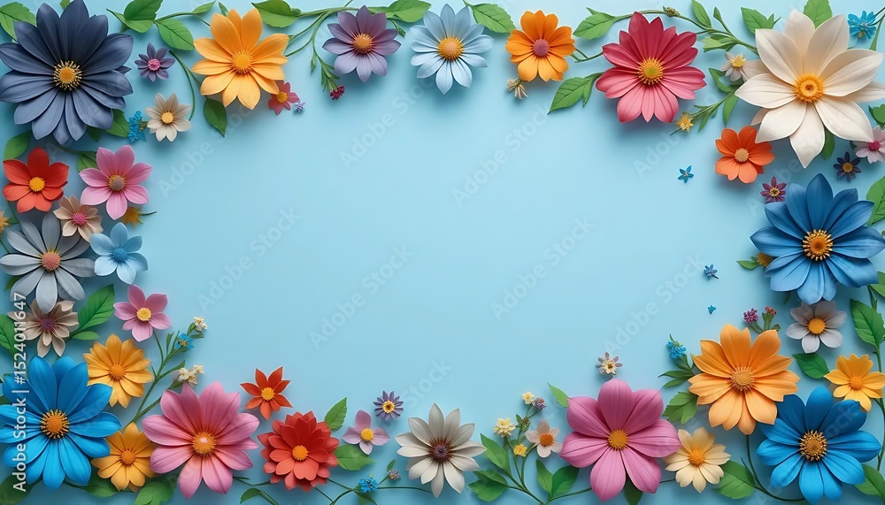 Vibrant daisy and wildflower border on a white background. Perfect for spring designs, invitations, greeting cards, or seasonal social media posts. Bright and cheerful floral layout Vibrant daisy and wildflower border on a white background. Perfect for spring designs, invitations, greeting cards, or seasonal social media posts. Bright and cheerful floral layout