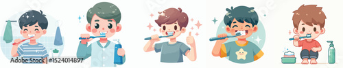 Vector of a boy brushing his teeth.