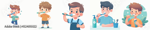 Vector of a boy brushing his teeth.