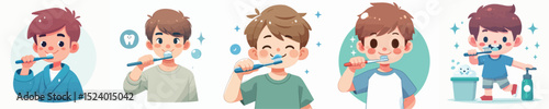 Vector of a boy brushing his teeth.