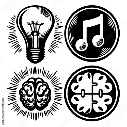 Vintage style icons ideas music and brainpower