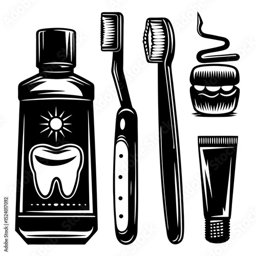 Vintage black and white oral hygiene illustration