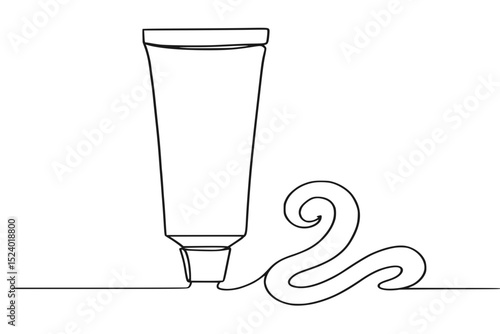 Continuous line drawing of tube with paste for minimalist design