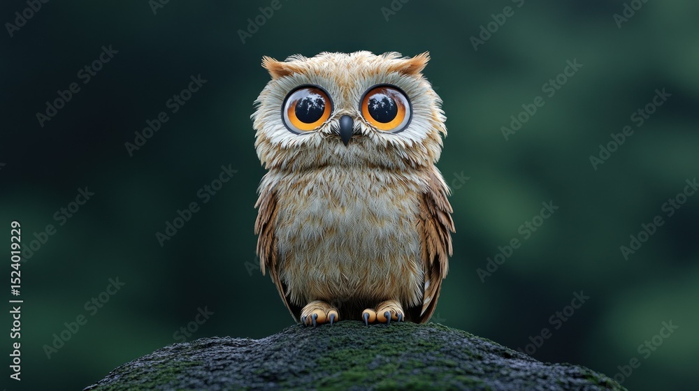 Fototapeta premium Adorable owl perched on rock
