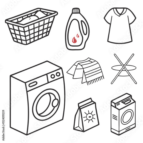 Laundry day line art icons set