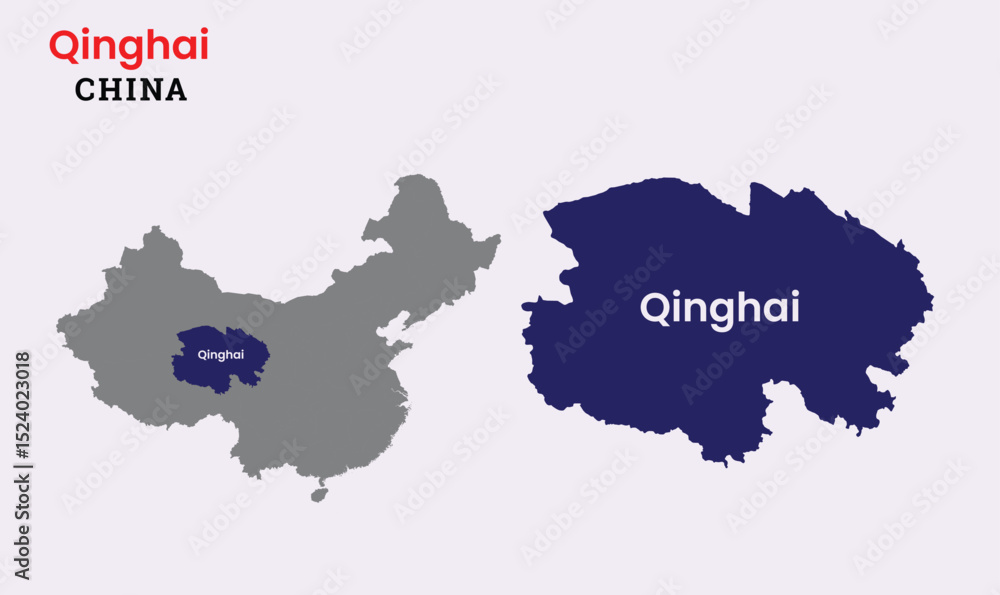 Map of Qinghai, Map of Qinghai with fill colour, Map of China state Qinghai vector illustration, China, Qinghai. Map of Qinghai, Map of Qinghai with fill colour, Map of China state Qinghai vector illustration, China, Qinghai.