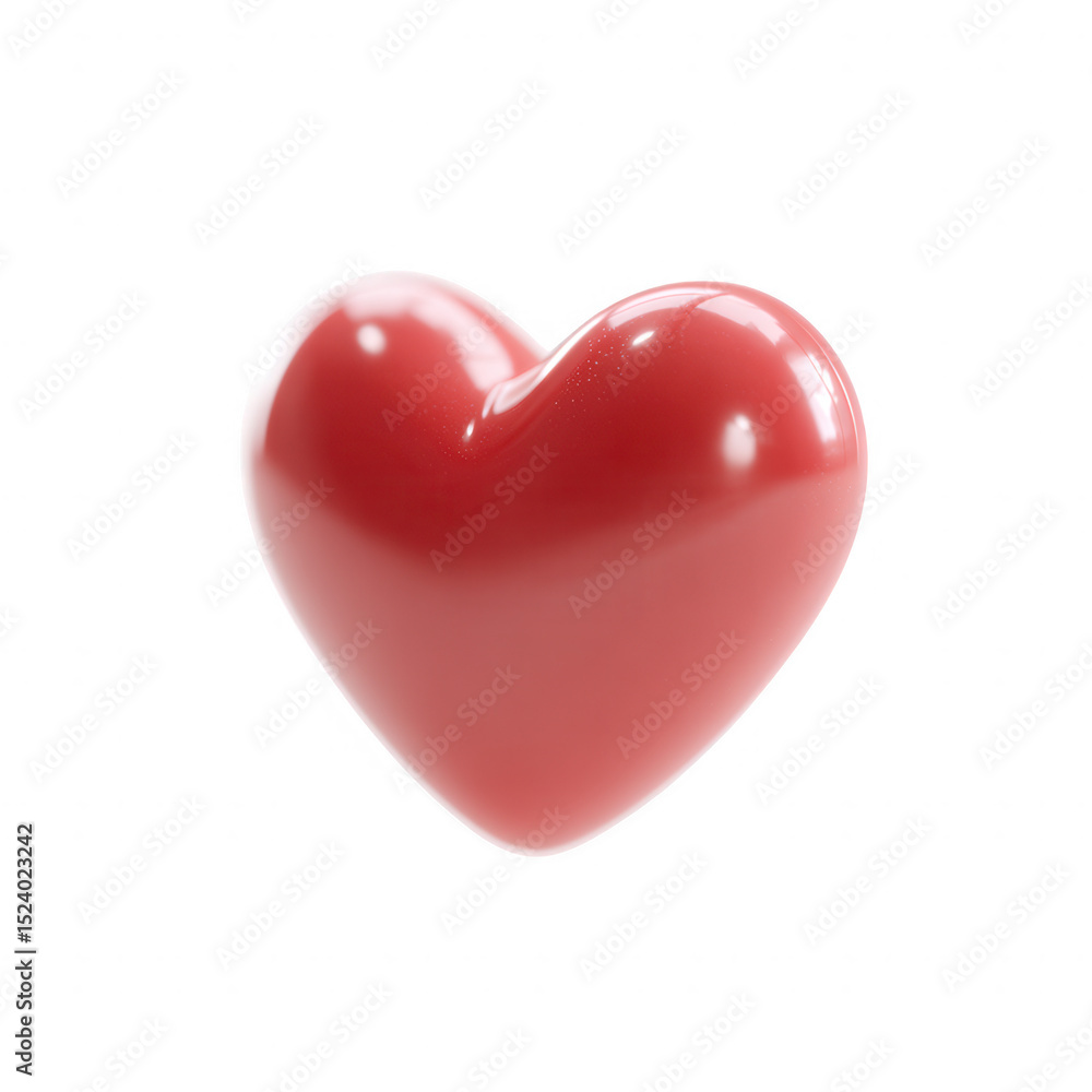 Fototapeta premium A glossy red heart symbolizing love and affection, perfect for romantic themes. Ideal for various projects or design uses on a white isolated background.