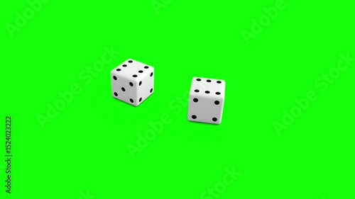 3d rendered animation of rolling dices on green screen

