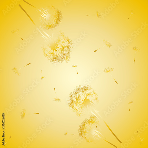 seamless pattern of down and dandelions with golden flowers on a golden background.Isolated, close-up