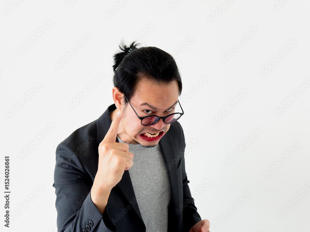 Geek nerd business man do angry denying pose on white background. Geek nerd business man do angry denying pose on white background.