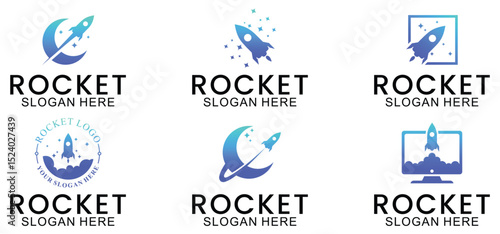 set of modern rocket launch vector, modern rocket and technology logo template suitable for company
