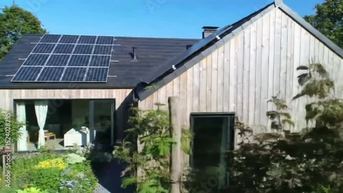 Wallpaper Mural Modern Wooden Eco House with Solar Panels - Sustainable Architecture Concept Torontodigital.ca