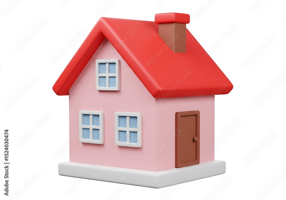 Pink house 3d render isolated on white background Pink house 3d render isolated on white background