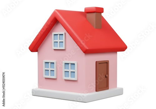 Pink house 3d render isolated on white background