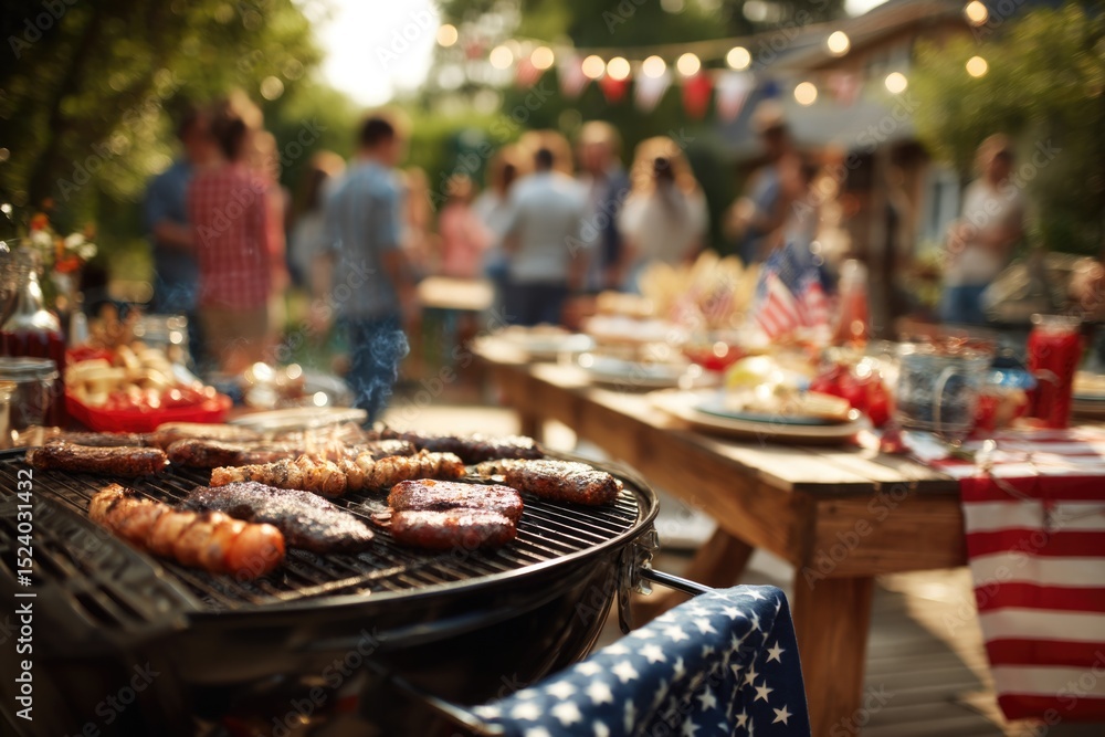 Obraz premium People Having Fun, Sharing Stories with Each Other and Eating at Outdoors celebrating independence day . ai generated