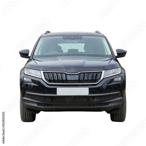 Front view of a modern black SUV on a white isolated background.
