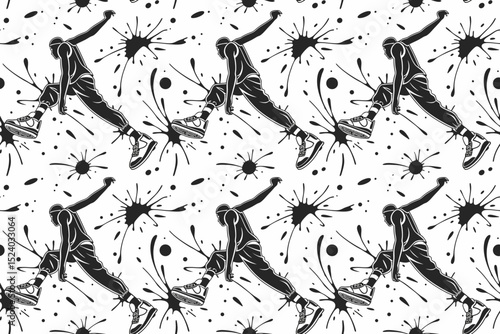 Basketball player silhouette dribbling against a splash pattern background  