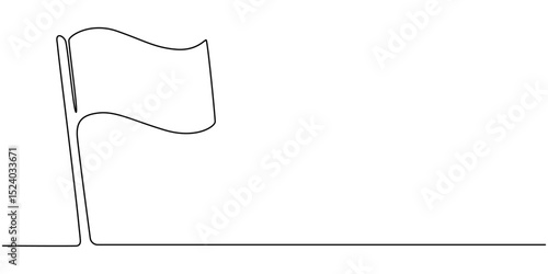 Single Line Drawing of a Flag with Editable Stroke and Copy Space, Continuous one line empty, white flag drawing. Flag Vector illustration, Single Line Drawing of a Flag with Editable Stroke and Copy 