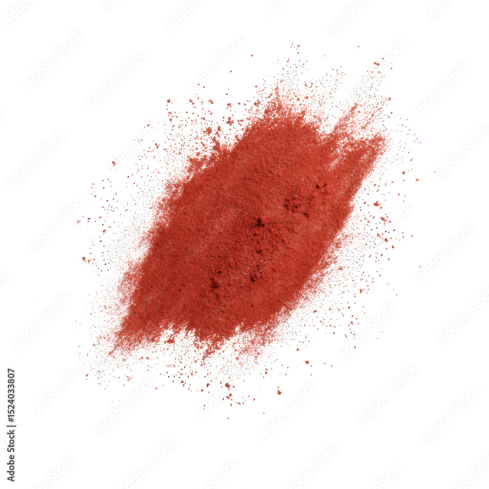 Red spice powder on a white isolated background, showcasing its vibrant color and fine texture, perfect for culinary or food-related themes. Red spice powder on a white isolated background, showcasing its vibrant color and fine texture, perfect for culinary or food-related themes.