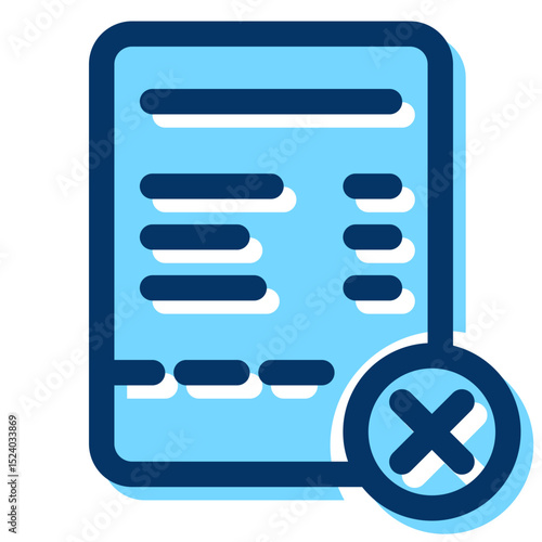 Black and white image of a receipt with an X on it. Concept of rejection or disapproval