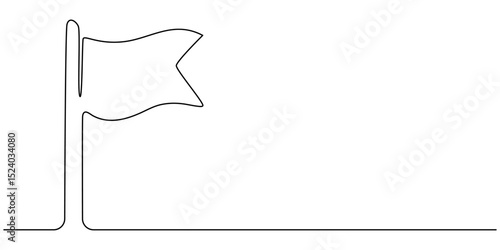 Single Line Drawing of a Flag with Editable Stroke and Copy Space, Continuous one line empty, white flag drawing. Flag Vector illustration, Single Line Drawing of a Flag with Editable Stroke and Copy 