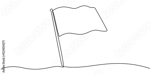 Single Line Drawing of a Flag with Editable Stroke and Copy Space, Continuous one line empty, white flag drawing. Flag Vector illustration, Single Line Drawing of a Flag with Editable Stroke and Copy 
