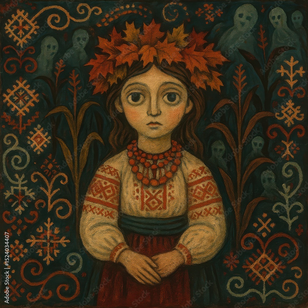 Fototapeta premium Haunted Cornfield with Ukrainian Maiden