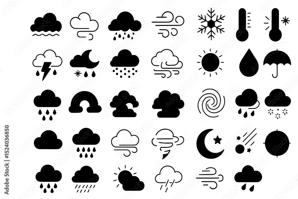 Weather icons set black and white simple design Weather icons set black and white simple design