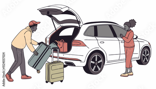 family with a car