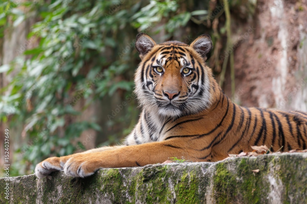 Fototapeta premium Majestic Tiger Resting Peacefully in Natural Habitat A Beautiful Sight