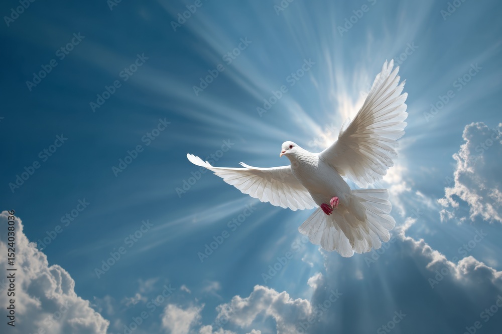 Fototapeta premium White Dove Flying in the Sky a Symbol of Peace