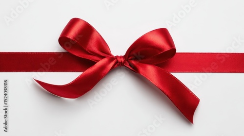Elegant red silk ribbon bow tied on white paper sheet