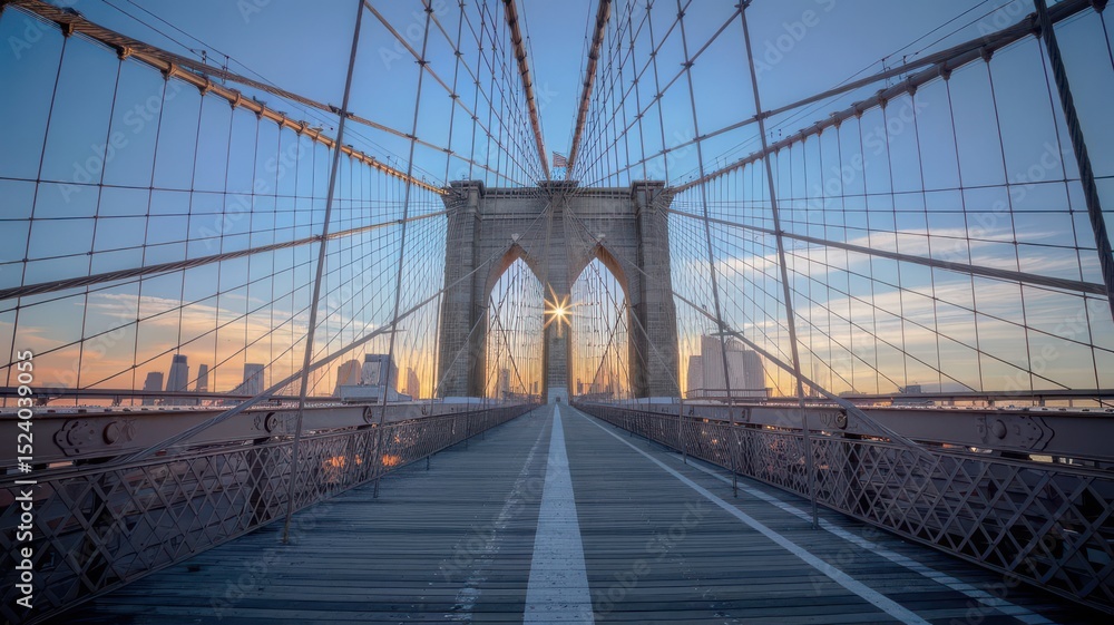 Obraz premium Brooklyn Bridge dawn, expansive cityscape panorama architectural masterpiece