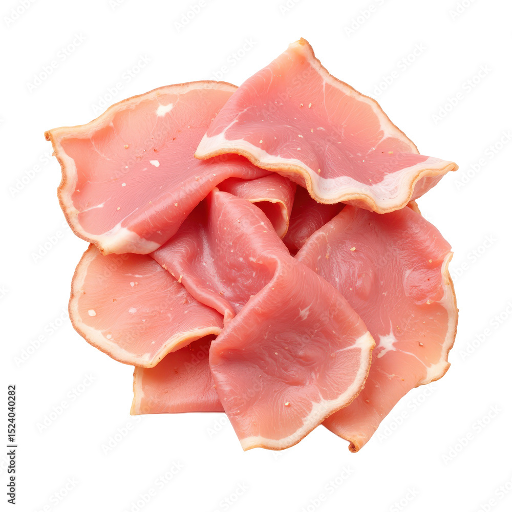 Delicate slices of ham with marbled texture, perfect for appetizers. Delicate slices of ham with marbled texture, perfect for appetizers.