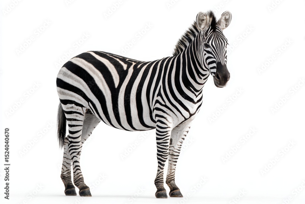 Obraz premium Striking Zebra Standing Tall Against a Bright White Background Scene