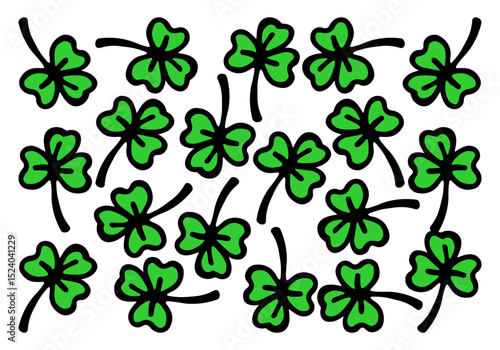 Vector horizontal banner with many shamrocks on a white isolated background